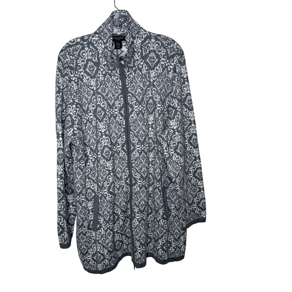 Cynthia Rowley Active Womens 3X Zip‎ Up Jacket Gray White Pattern Long Sleeve
